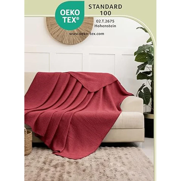 Wohndecke Wohndecke Waffelpique aus Baumwolle - Kuscheldecke, Baumwolldecke -, Laynenburg, Decke als Sofa-decke, Couchdecke, Wolldecke aus Baumwollmix – Bild 5