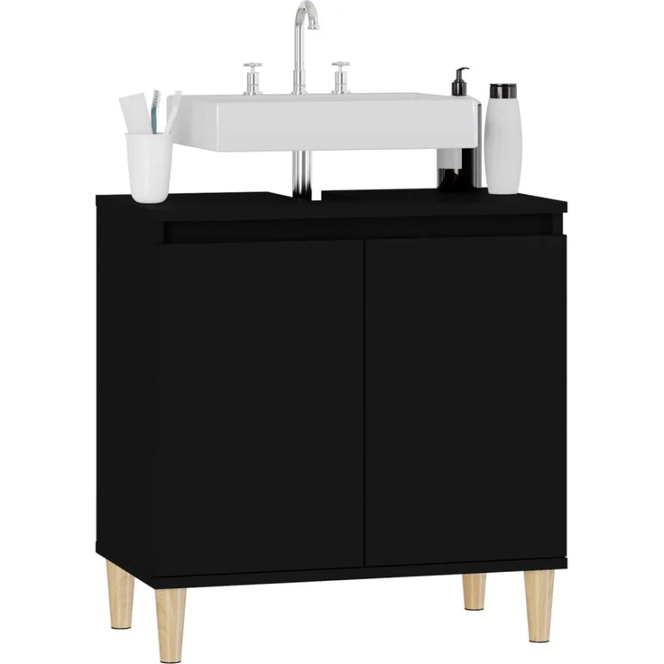 Waschbeckenunterschrank, Badschrank, Unterschrank Schwarz 58 x 33 x 60 cm Holzwerkstoff j299p – Bild 4