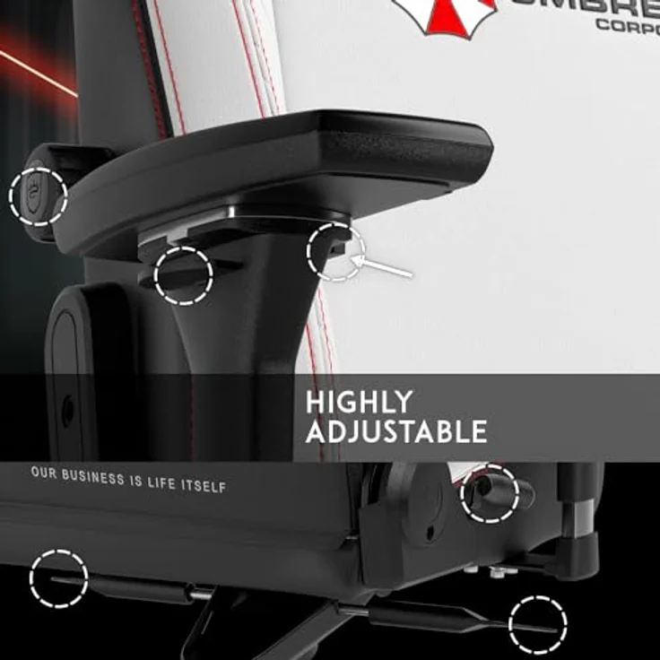 noblechairs HERO Gaming Stuhl - Resident Evil Umbrella Edition, PU-Kunstlederbezug in Schwarz und Weiß, ergonomisch verstellbar, bis 150 kg belastbar – Bild 4