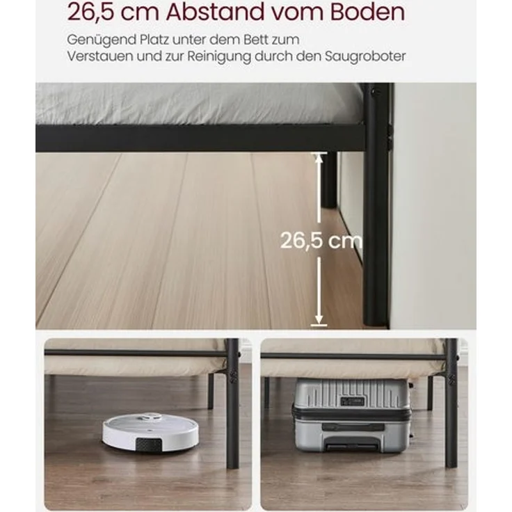 VASAGLE Bett 140 x 200 cm, Gästebett, Doppelbett aus Metall, Bettgestell, Bettrahmen, Metallbett, einfache Montage, tintenschwarz – Bild 3