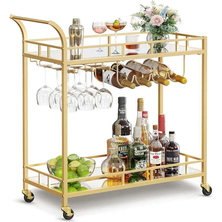 Songmics 'Vasagle' Servierwagen, 2 verspiegelte Glasablagen, goldfarben, 80 x 38 x 77,5 cm