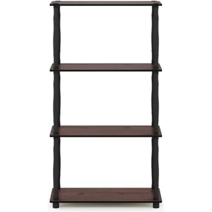 Furinno 4-Ebenen Mehrzweck-Regal mit klassischen Röhren, holz, Dunkle Kirsche/Schwarz, 29. 46x59. 94x109. 86 cm – Bild 5