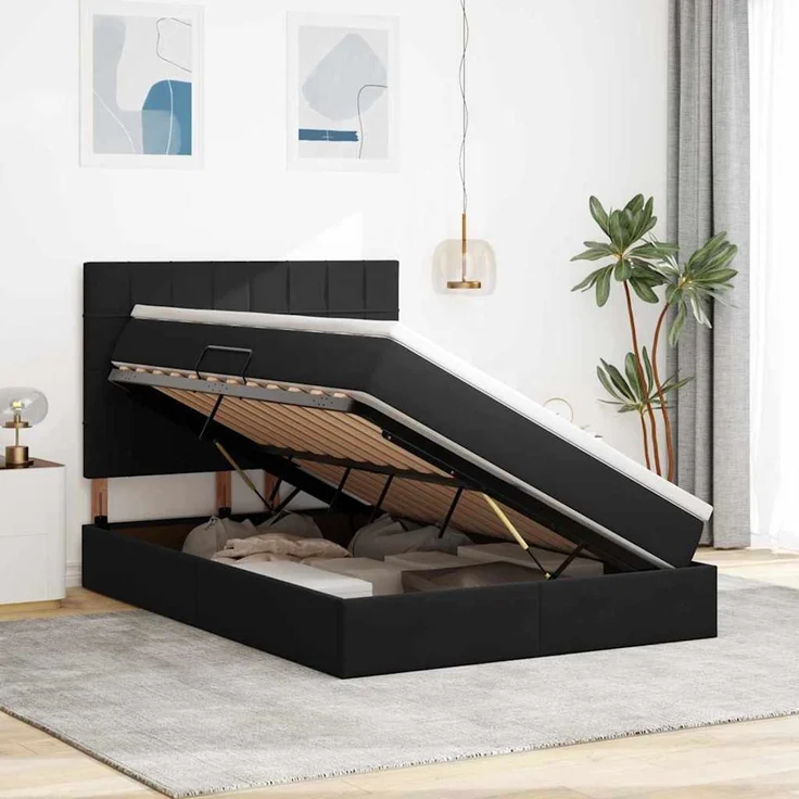vidaXL Aufbewahrungsbett mit Matratze Schwarz 140 x 200 cm Samt 3372035 – Bild 4