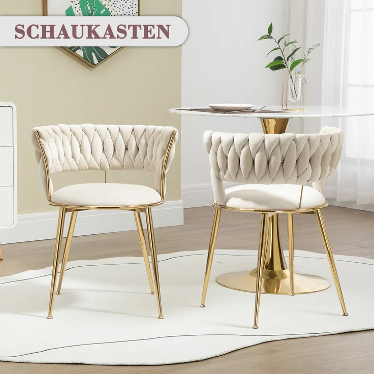 LVHOM Esszimmerstuhl Luxuriöse Samt-Stühle 2er mit Rückenlehne & Metallbeine, Goldene Stuhlbeine & Rahmen, Geflochtener Stil, mehrere Farboptionen, Polsterstuhl, 2 St – Bild 5