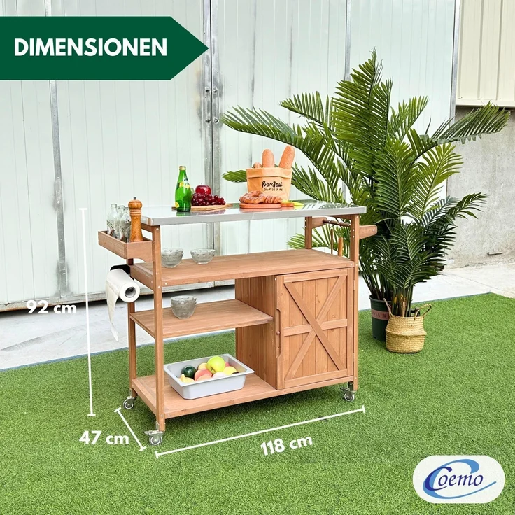 Coemo Servierwagen Grillstation James M Kücheninsel Holz, auf Rollen 118 x 47 x 92 cm – Bild 7
