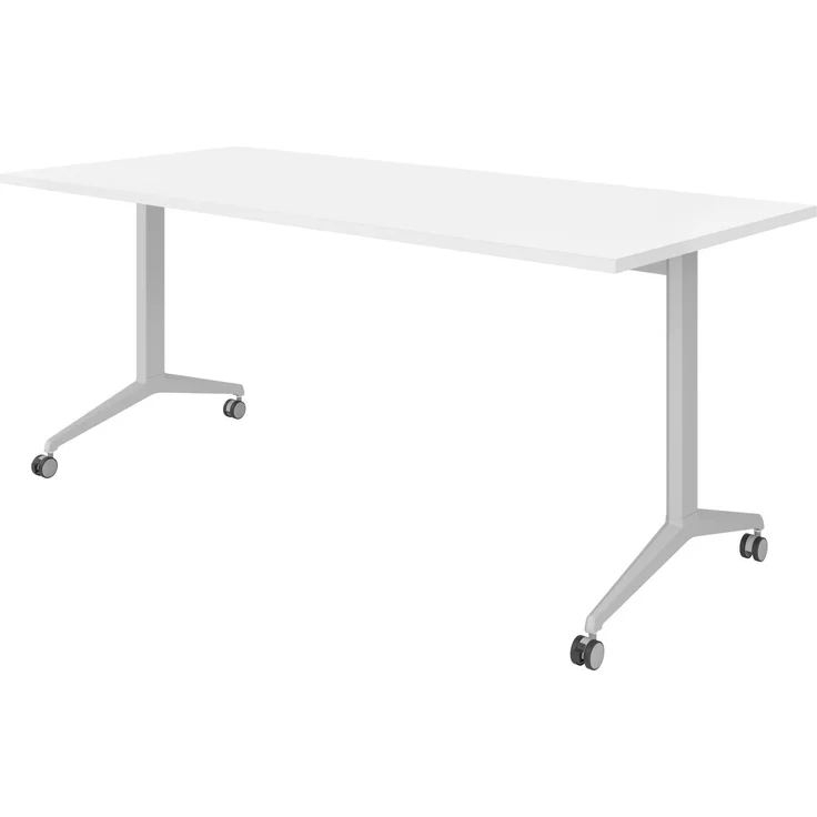 bümö Seminartisch klappbar fahrbar 180x80 cm weiß, Gestell silber - Klapptisch staffelbar, mit vier Doppelrollen Büro Schulungstisch, KFZ19-W-S – Bild 1