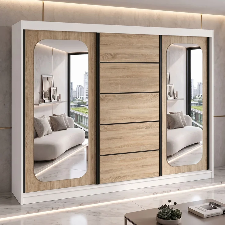 BELANO Schwebetürenschrank 200 cm mit Spiegel – Kleiderschrank mit Schiebetüren, Innenausstattung: Comfort plus – Bild 2