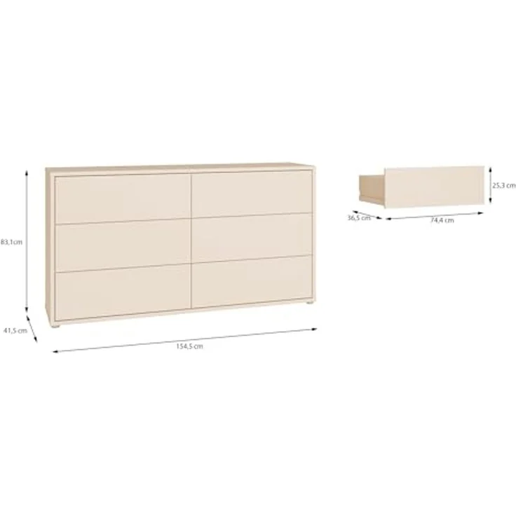 FORTE Sideboard Alice Springs, Kommode mit 6 Schubkästen, Breite 154,5cm, Schubkästen mit Vollauszug, grifflos,Push to open, Stauraum – Bild 3