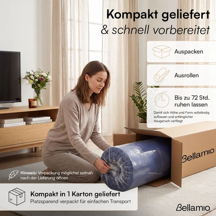 Bellamio 'Lomme' Klappmatratze 160x200 cm, 3-fach faltbar, Höhe 15 cm, Härtegrad H3, Gästematratze mit Tragegriffen, dunkelblau, abnehmbarer Bezug – Bild 10
