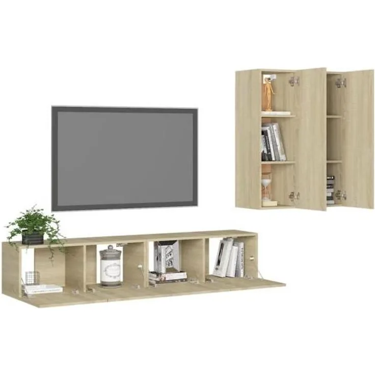 vidaXL 4-tlg. TV-Schrank-Set Sonoma-Eiche Spanplatte [3079001]