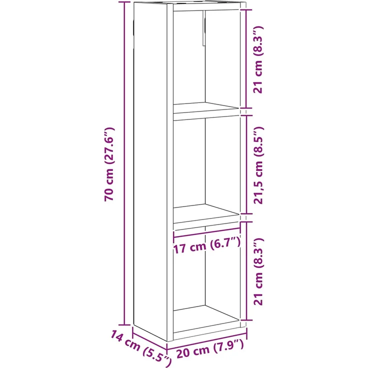 vidaXL Badezimmer-Wandschrank mit Regal Sonoma-Eiche 20 x 14 x 70 cm 889297 – Bild 8