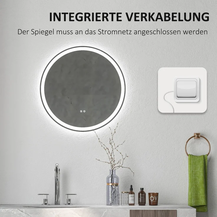 Badezimmerspiegel Badspiegel Runder Spiegel, LED-Licht, Touch-Funktion, kein Beschlagen, 60 x 60 cm--Weiß+Silber--60x3x60cm--YOUDENOVA – Bild 10