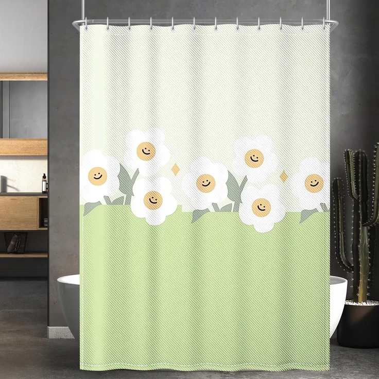 Duschvorhang 180x200 Polyester 12 Ösen Grünes Lächeln 180 x 200 cm – Bild 1