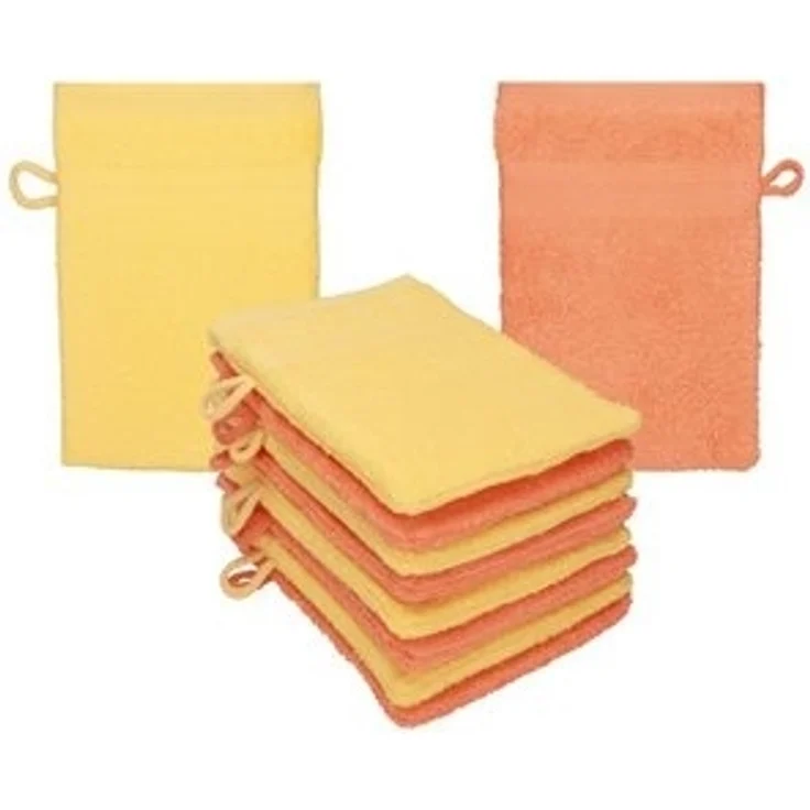 Betz Waschhandschuh 10 Stück Waschhandschuhe Premium 16x21 cm Farbe honiggelb/ blutorange, (10-St) – Bild 6