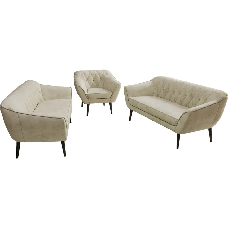 Wohnzimmerset, Möbelset PIRS 3-3-1, Armlehnen, Wellenfederung, schwarze Füße, Dreisitzer Sofas mit Sessel, Polstermöbel Set - Beige Velvet – Bild 8