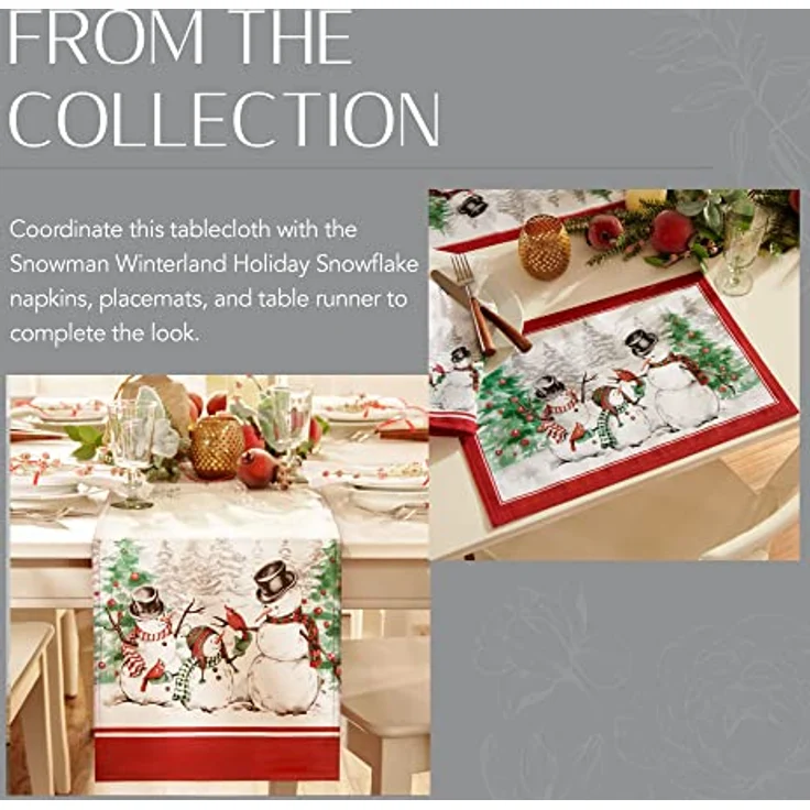 Elrene Home Fashions Snowman Winterland Holiday Snowflake Tischdecke, Polyester, Bunt, 70" Round (Tablecloth) – Bild 5