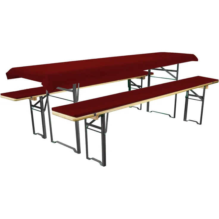 Brandsseller Auflagenset für Bierzeltgarnituren 3-teilig 2 Bankauflagen gepolstert 220x25 cm und 1 Tischdecke 240x70 cm für alle gängigen Festzeltgarnituren Bierbankauflagen Outdoor - Rot
