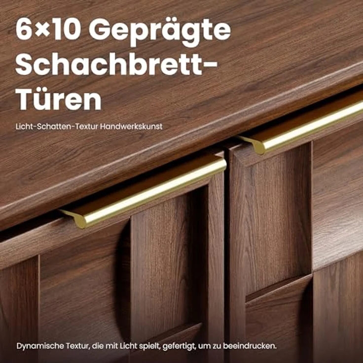COLAMY Sideboard 150 cm Holz mit Stauraum – Modernes Sideboard für Wohnzimmer, Küchenschrank mit verstellbaren Einlegeböden, Buffet Schrank mit 3D Holzfront, Walnut – Bild 5