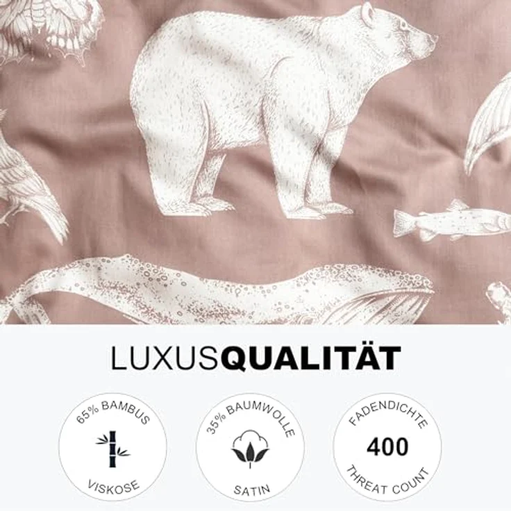 MAGANO Kinderbettwäsche, Bambus & Baumwolle Satin, Luxus Kinder Bettwäsche, 400 TC Luxusqualität, Tiermuster, Hypoallergen, Thermoregulierend – Bild 3