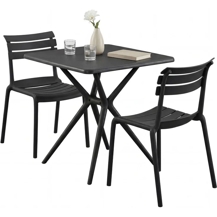 Gartenmöbel-Set KLARA mit 2 Stühlen - 190x72x82cm, Kunststoff, Schwarz | Balkonset Gartenset Tisch mit Stühlen Bistroset Outdoor – Bild 1