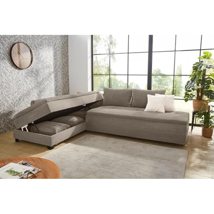 Ecksofa-Dauerschläfer Doppelbett Federkern Bettkasten Couch in Cord Braun Taupe – Bild 5