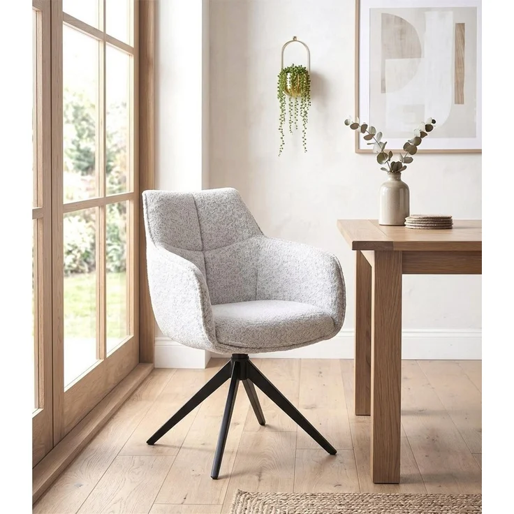 casa NOVA Esszimmerstuhl OLMO, Cremeweiß, Schwarz, Webstoff, Metall, (1 St), 360 Grad drehbar mit Rückholfunktion, B 61 x H 89 x T 63 cm – Bild 2