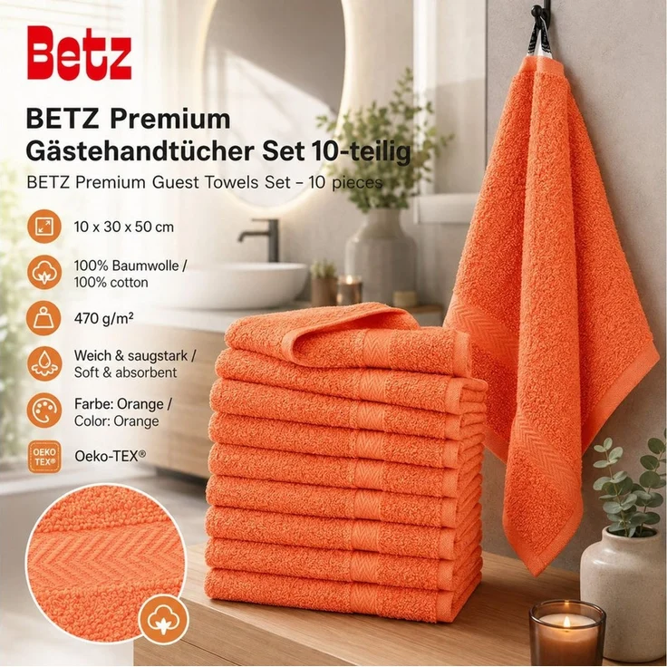 Betz Gästehandtücher 10 tlg. Gästehandtücher-Set PREMIUM 100 % Baumwolle 30x50cm, 100% Baumwolle (10-St) – Bild 4