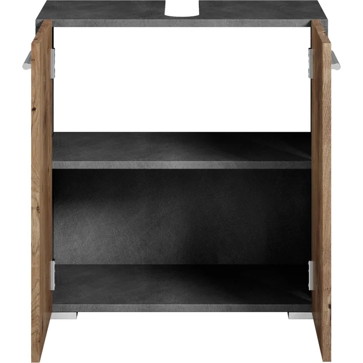 Badplaats Waschbeckenunterschrank Jupiter 60 x 30 cm Dunkel Grau mit Kastanien Eiche - Stehender Badezimmerschrank mit 2 Türen und Montagematerial – Bild 2