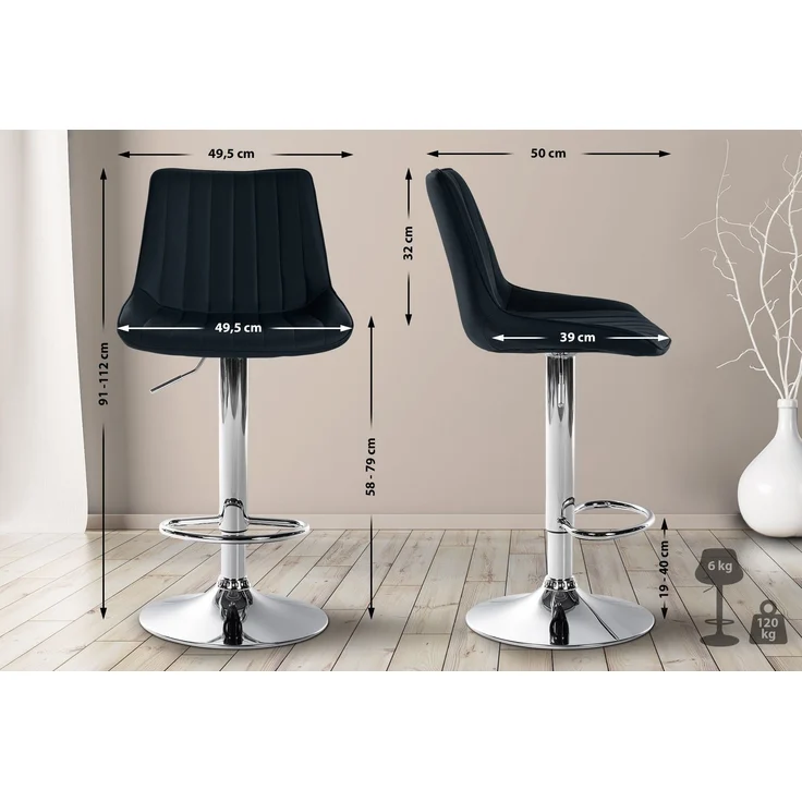 DELUKE® Barhocker 2er Set RIO - Schwarz, Kunstleder, Chrom Barhocker mit Lehne Barstuhl Tresenhocker Tresenstuhl Kneipenhocker Kneipenstuhl – Bild 2