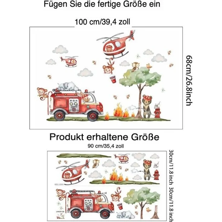 Montegoni Wandsticker Cartoon Feuerwehr Wandsticker, selbstklebend, Kinderzimmerdeko, Selbstklebend und wiederverwendbar, leicht anzubringen – Bild 4