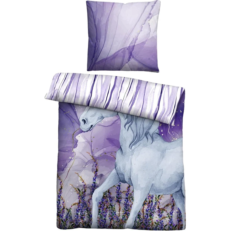 Traumhaft schlafen - Castell - Markenbettwäsche Baumwoll Renforce Bettwäsche 0400910 EINHORN, violett, 1x 135x200 cm + 1x 80x80 cm – Bild 2