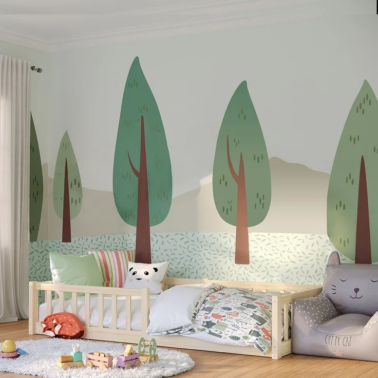 Bellabino 'Vere' Bodenbett 90x200 cm, natur, Massivholz Kiefer, Montessori Kinderbett mit Rausfallschutz und Lattenrost – Bild 1