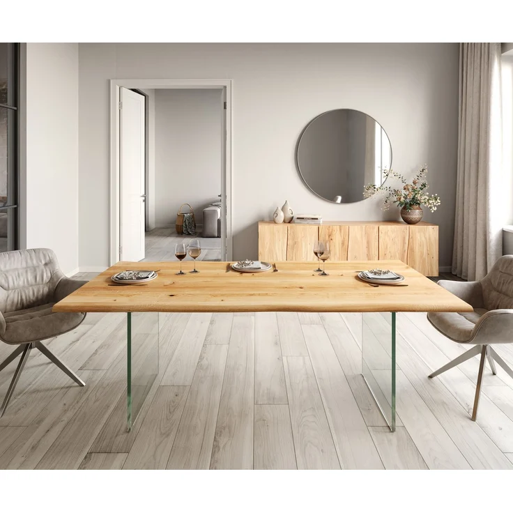Esstisch Edge 200x100x2,5-3 Eiche Natur Glas Live-Edge – Bild 2