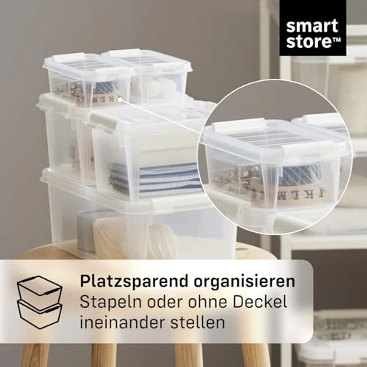 SmartStore - 10x kleine Aufbewahrungsboxen mit Deckel Classic 0,3L (15 x 9 x 6 cm) | Stapelbare Box mit Deckel | Lebensmittelechte Kunststoffbox | Kleine Plastikbox mit Deckel & verstärkten Ecken – Bild 4