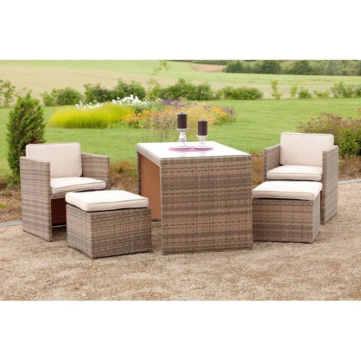 Svenja Gartenmöbel Set 11tlg, 2 Sessel, 2 Hocker, inkl. Auflagen, Tisch – Bild 5