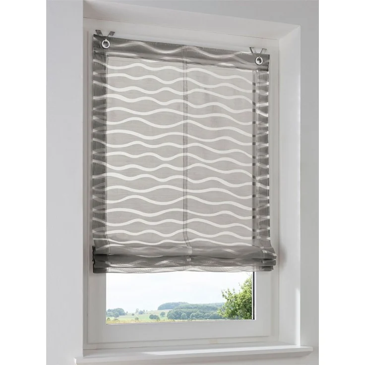Rollo Raffrollo, heine, halbtransparent, Ösen mit Fensterhaken – Bild 1