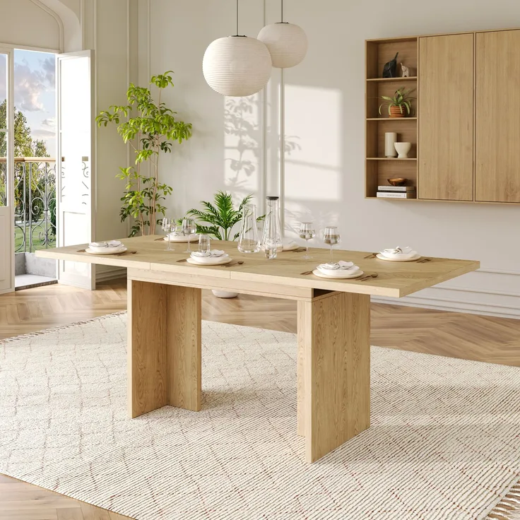 Ausziehbarer Esstisch, 140/180*80 cm, geeignet für 6-8 Personen, rechteckige Form, verdickte Tischplatte, einfachen Stil,Tisch für Esszimmer, Küche, Wohnzimmer, Eichenfarbe
