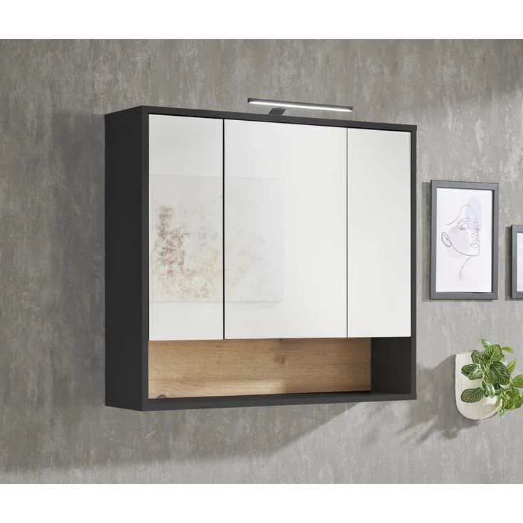 Badezimmerspiegelschrank >Liguria< in Anthrazit / Evoke Eiche - 80x72x21 (BxHxT) – Bild 2