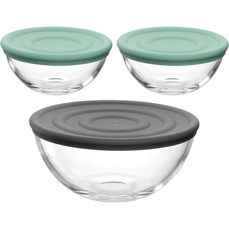 LEONARDO Schale Schalen-Set CUCINA, 6-teilig, 3 Schüsseln mit Silikondeckel, Glas, (Set, 6-tlg), spülmaschinengeeignet – Bild 4