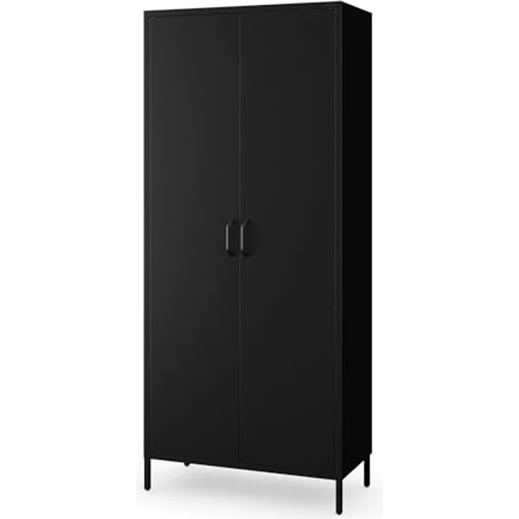 Jan Nowak Kleiderschrank 2 Türig, Metallschrank Glitzernd - Flavio | Ablagen, Kleiderstange, Magnetverschluss | Geräumiger Garderobenschrank für Schlafzimmer | 80 x 185 x 45 cm | Schwarz – Bild 1