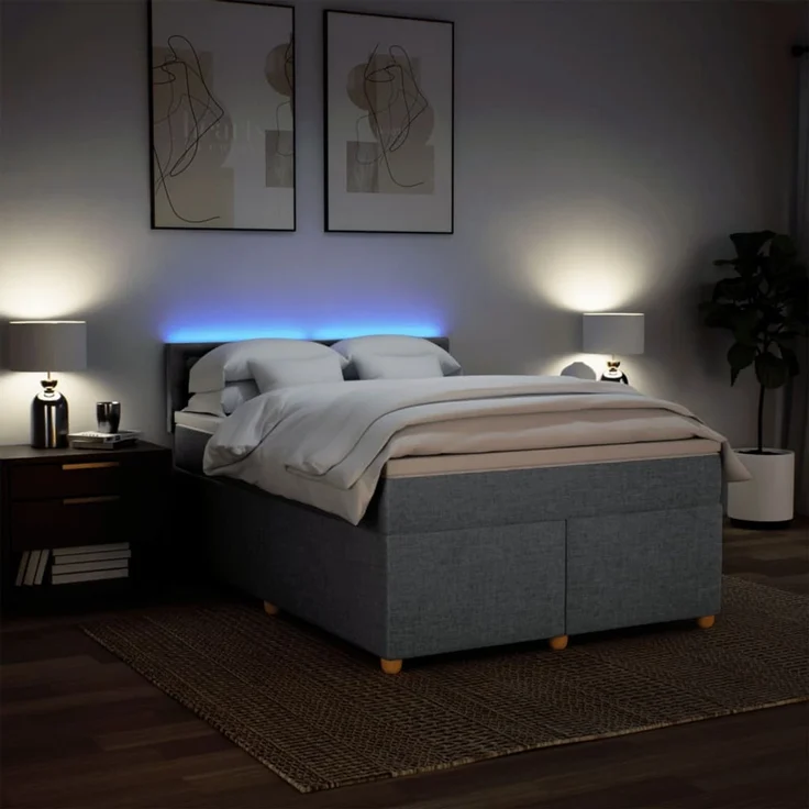 vidaXL Boxspringbett mit Matratze Hellgrau 140x200 cm Stoff 3289017 – Bild 5