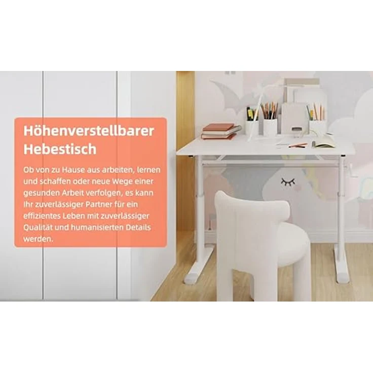 Ball & Cast Höhenverstellbarer Schreibtisch Manuell (60x100 cm), Tisch Computertisch für Erwachsene, Einfach & Zeitsparend Montierbar, Weiß – Bild 3