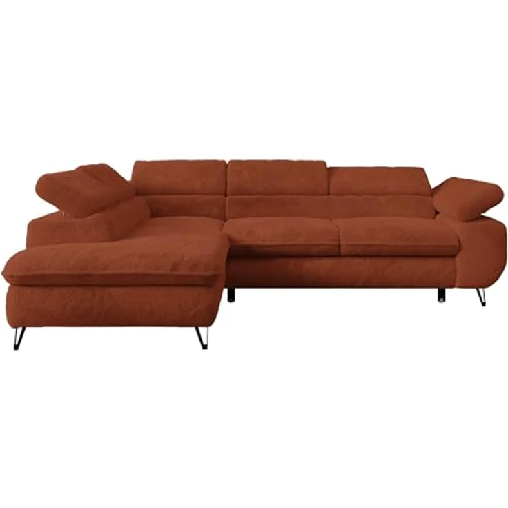 Ecksofa mit Bettfunktion, Modern Sofa, L-form, Einstellbare Kopfstützen, Bettkasten - PETER - Orange Plüsch - Topper T25 - links – Bild 6