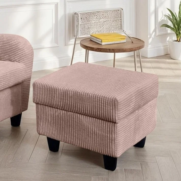 Ohrensessel mit Hocker Landhausstil Polster-TV-Lesesessel Cordstoff Rosa – Bild 4