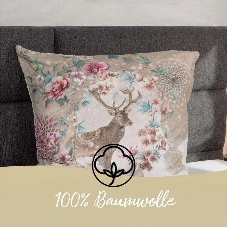 hip Bettwäsche 100% Baumwolle, Flanell, 2 teilig, bunte Mandalas, Blumen, Hirsch, Wendebettwäsche – Bild 4