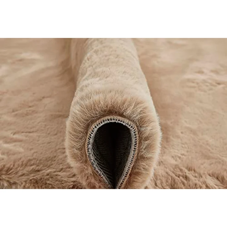 -LUXOR- living Teppich Coste gemütlicher Hochflor Kunstfell Teppich Fellimitat in Schaffelloptik 80 cm rund Taupe – Bild 5