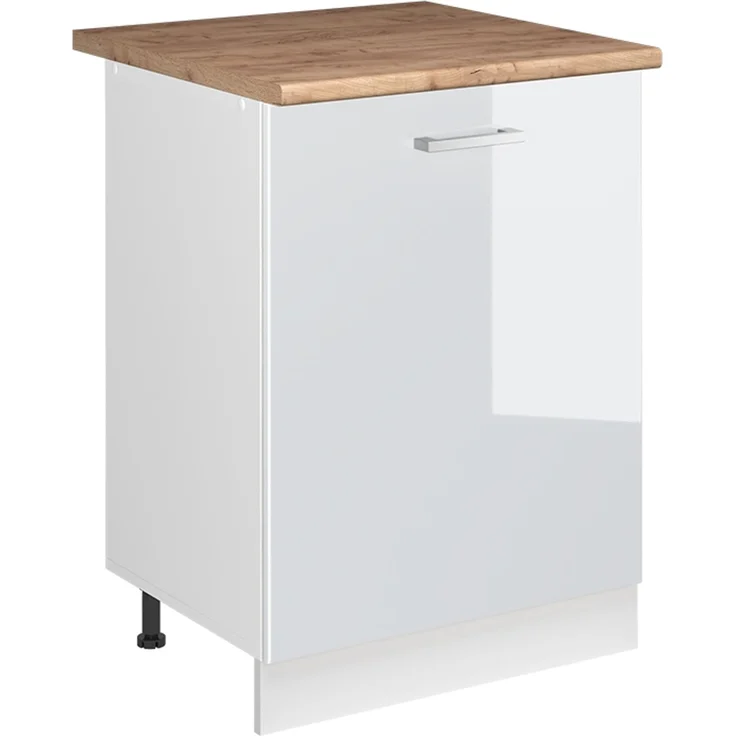 Küchenunterschrank R-Line Weiß Hochglanz/Weiß 60 cm mit 1 Tür Arbeitsplatte Goldkraft Eiche Vicco – Bild 1