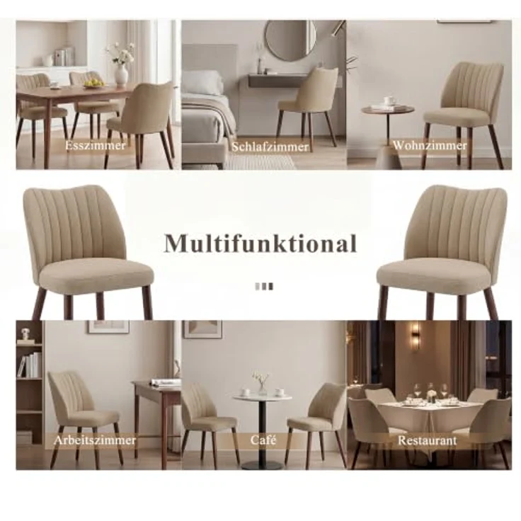 MALOL Esszimmerstühle 6er Set, Polsterstühl mit Rückenlehne, Ergonomisch Gepolsterte Küchenstühle mit vertikaler Rillenlehne, Moderne Esszimmer Stühle für Esstisch Wohnzimmer Café Restaurant, Kamel – Bild 9