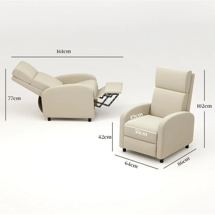 HOMCOM Relaxsessel Fernsehsessel mit Liegefunktion (gepolstert TV-Sessel, 1-St, Liegesessel mit Leinenoptik, Fußstütze), bis 120 kg Belastbar, für Wohnzimmer, Cremeweiß – Bild 3
