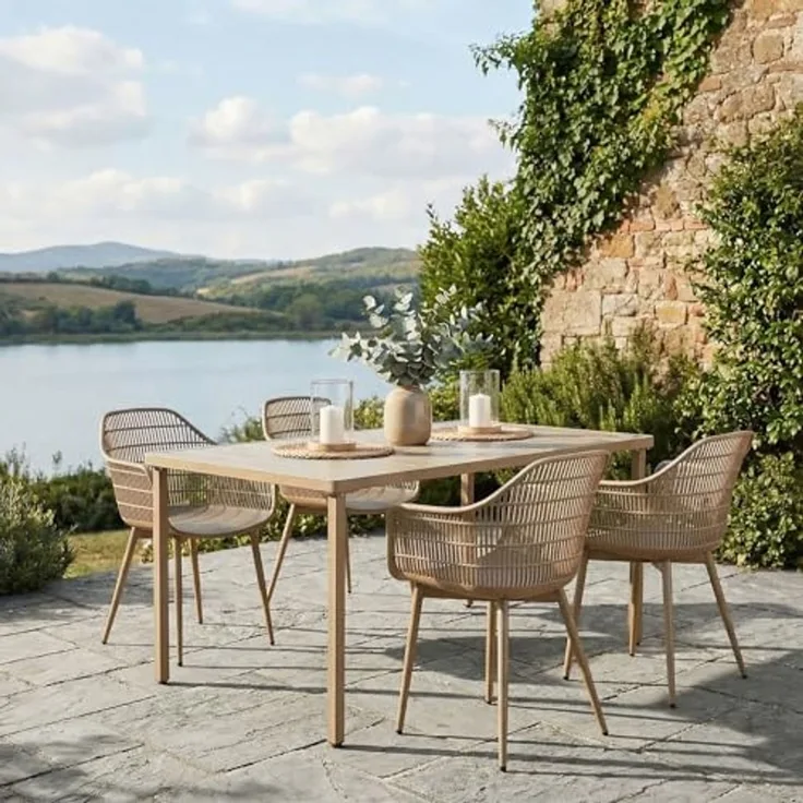 IDIMEX Garten-Essgruppe MARGHERITA, Gartenmöbelset für 4 Personen, wetterfester Materialmix Champagner